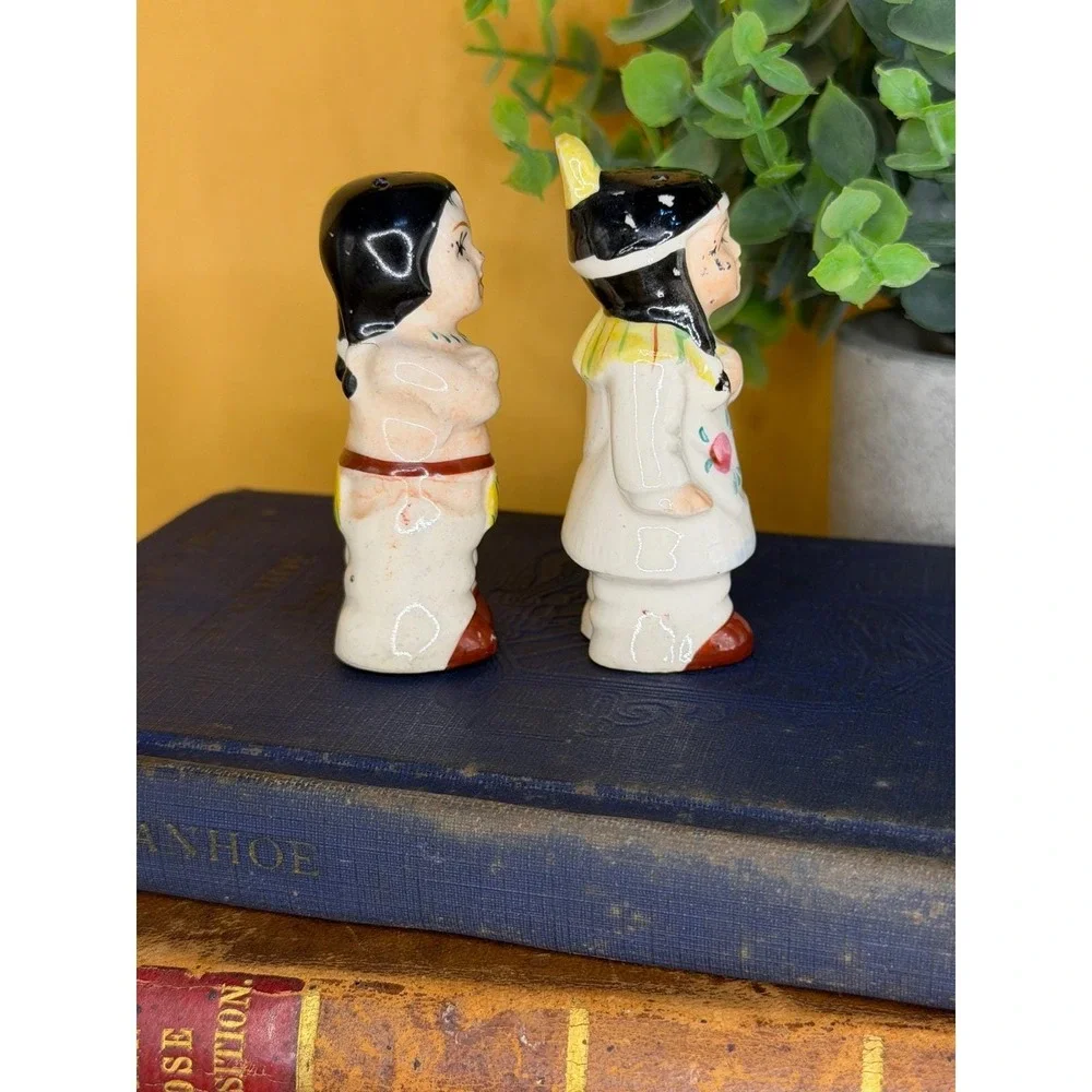 Vintage Native American Style Salt and Pepper Shakers Ceramic Japan Figurines